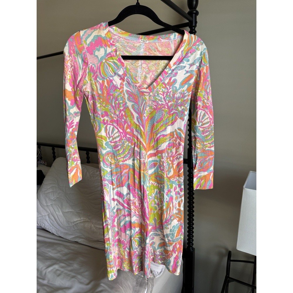 Lilly Pulitzer Dress XS? Style 86122 Pima Cotton Underwater Sea Life Print Flaws